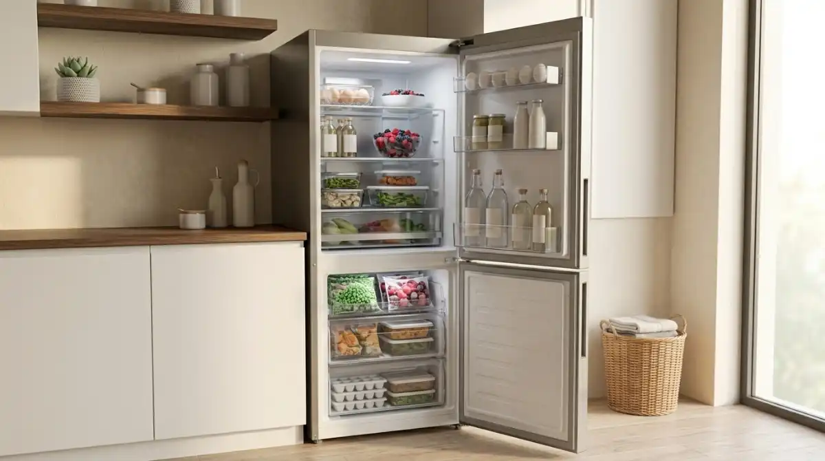 Best Rated Bottom Freezer Refrigerators 2026: 11 Models Tested Modern bottom freezer refrigerator in a contemporary kitchen with spacious storage compartments and energy efficient design