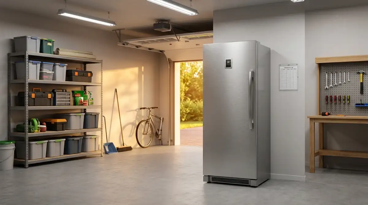 Best Refrigerators For Garages (2026): 10 Models Tested Modern refrigerator installed in a garage storage area designed for reliable cooling in extreme temperatures