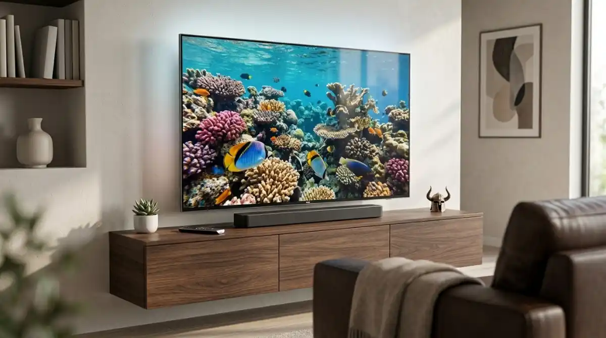 Best Smart TV For The Money 2026: Complete Value Guide Modern smart TV displaying high quality entertainment content in a stylish living room setup for home viewing