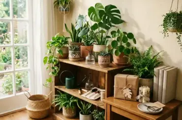 Beautiful indoor plants with stylish gardening accessories and thoughtful gift ideas for plant lovers