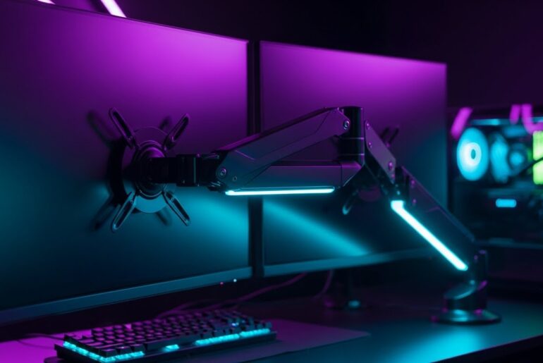 Top-rated gaming monitor mounts for 2026 comparison table showing ultra-wide support and weight capacity.