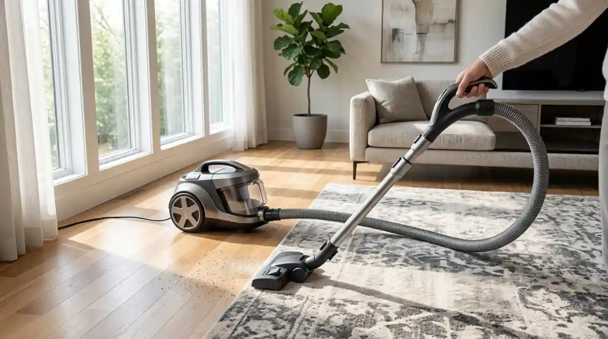 Best Canister Vacuums (2026): Complete Buying Guide Modern canister vacuum cleaner cleaning a hardwood floor in a bright contemporary living room