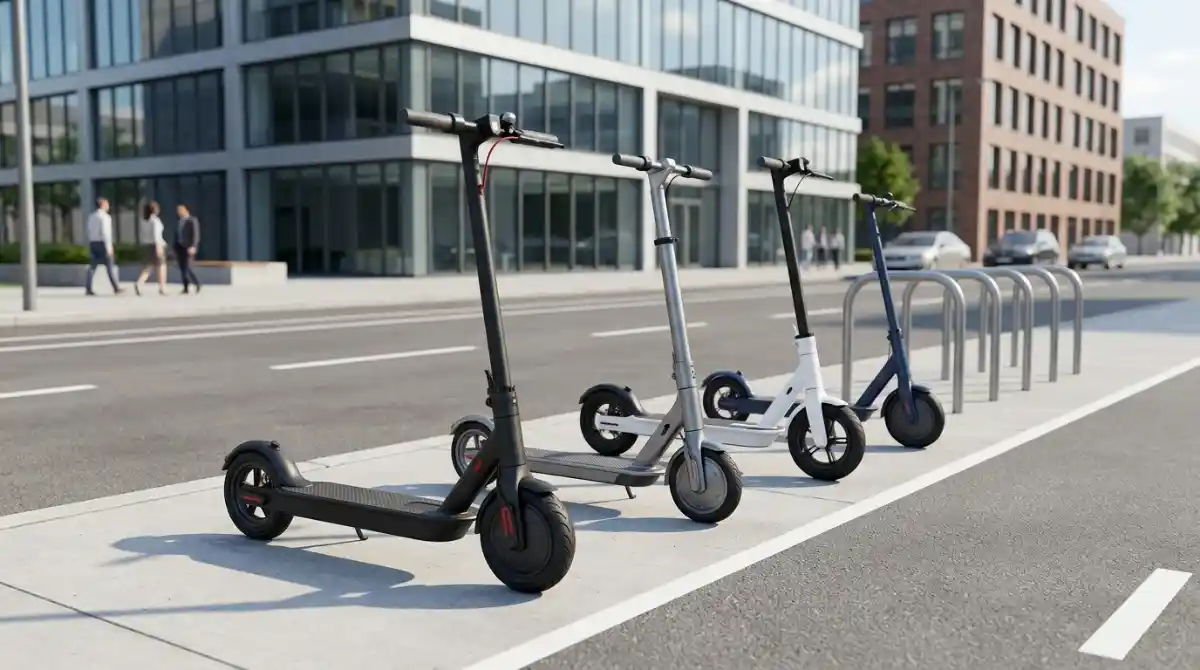 Best Electric Scooters (2026): 10 Top Models Tested Modern electric scooter parked on a city street with a sleek design and premium commuter features