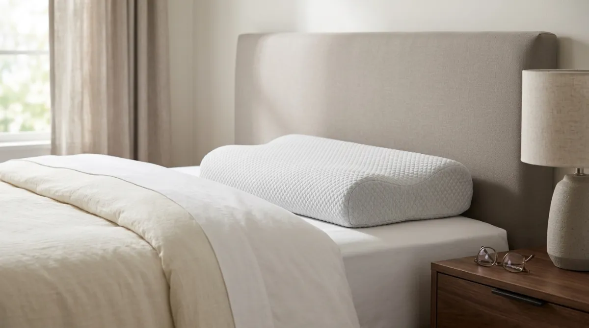 Best Pillows for Side Sleepers (2026): Top 10 Tested Comfortable memory foam pillow on a neatly made bed designed to provide proper neck support for side sleepers