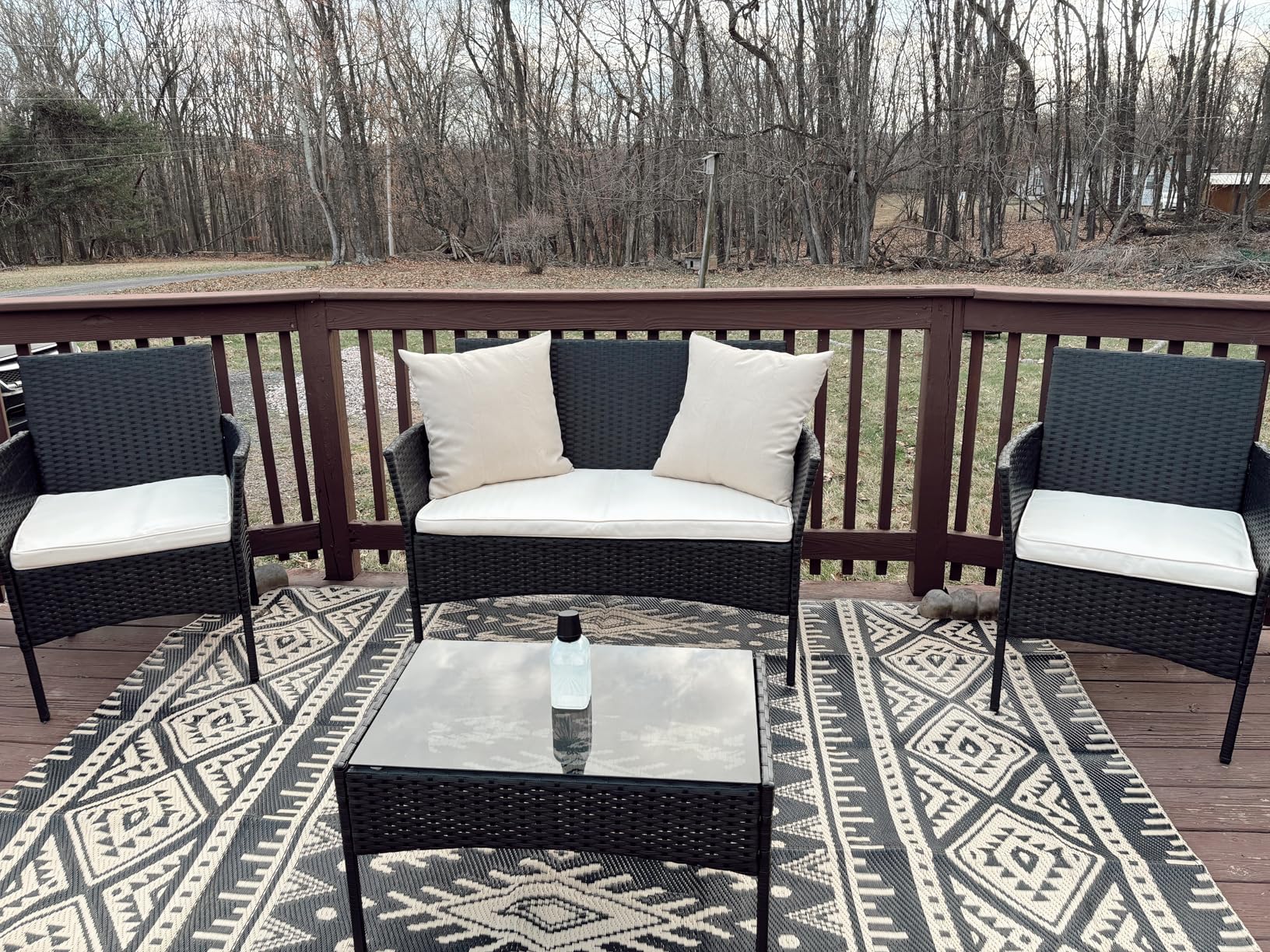 FDW 4-Piece Patio Furniture Set | Black | Outdoor Wicker Furniture with Coffee Table | Modern Rattan Chairs Conversation Set | Outdoor Seating | Weather-Resistant | for Porch, Garden, Lawn customer photo 1