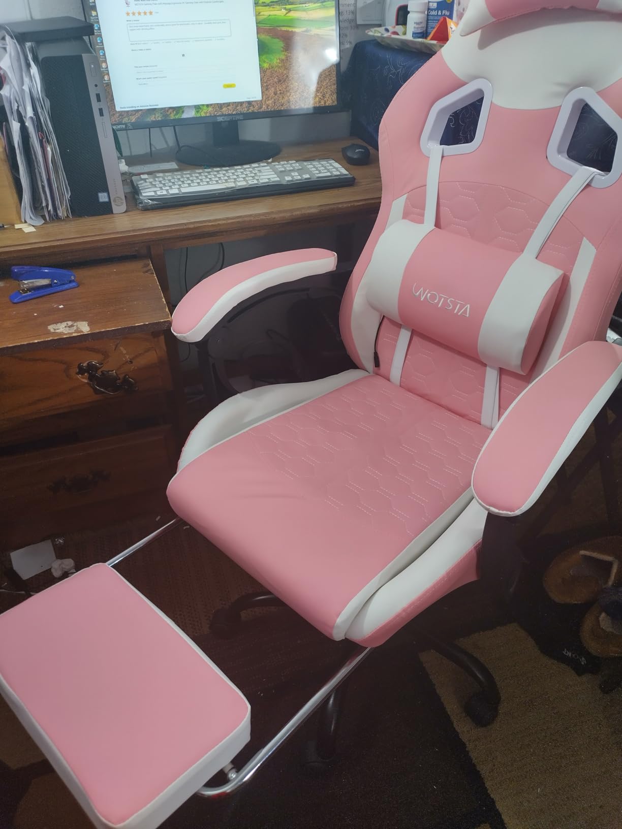 Gaming Chair with Massage,Ergonomic PC Gaming Chair with Footrest Comfortable Headrest and Lumbar Support, High Back, 300LBS (Grey) customer photo 2