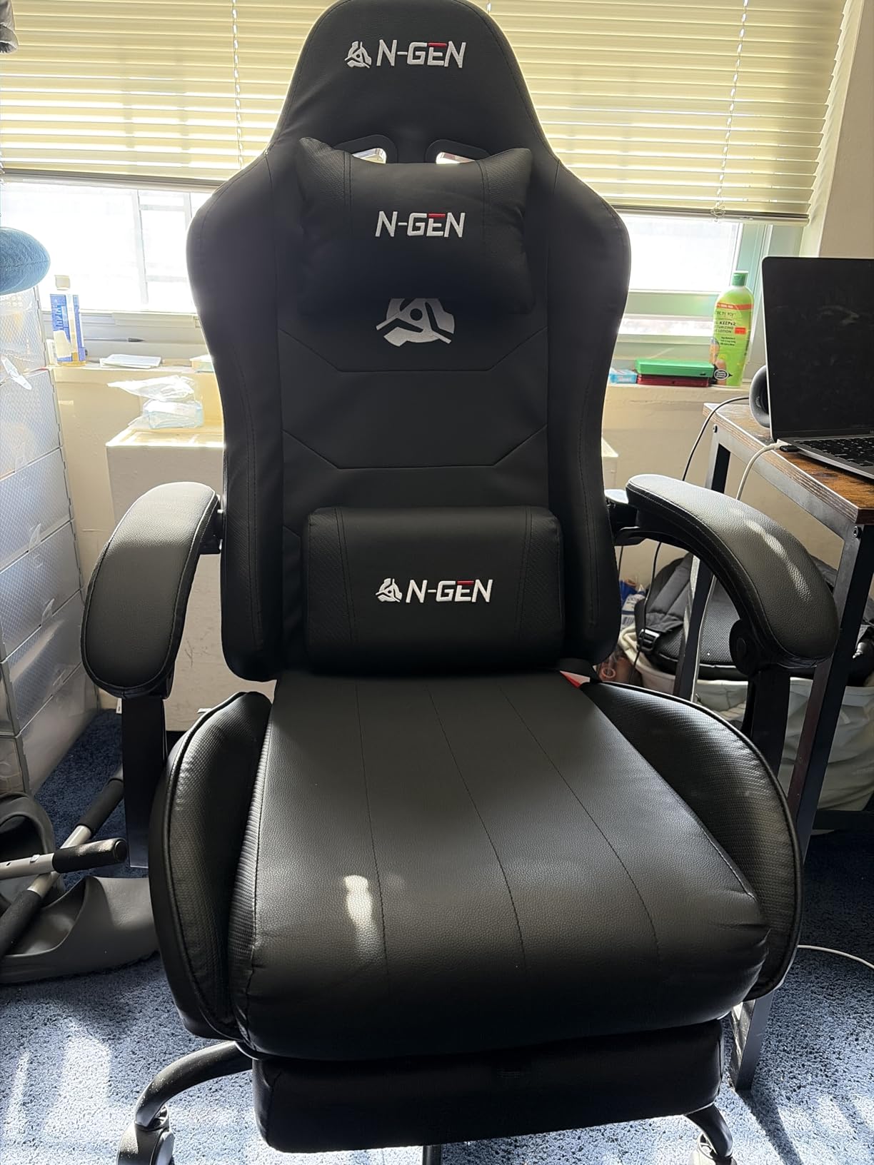 N-GEN GAMING Video Gaming Chair with Footrest Lumbar Support for Home Office High Back Recliner Height Adjustable Ergonomic Comfy Leather Computer Desk Chair (White) customer photo 2