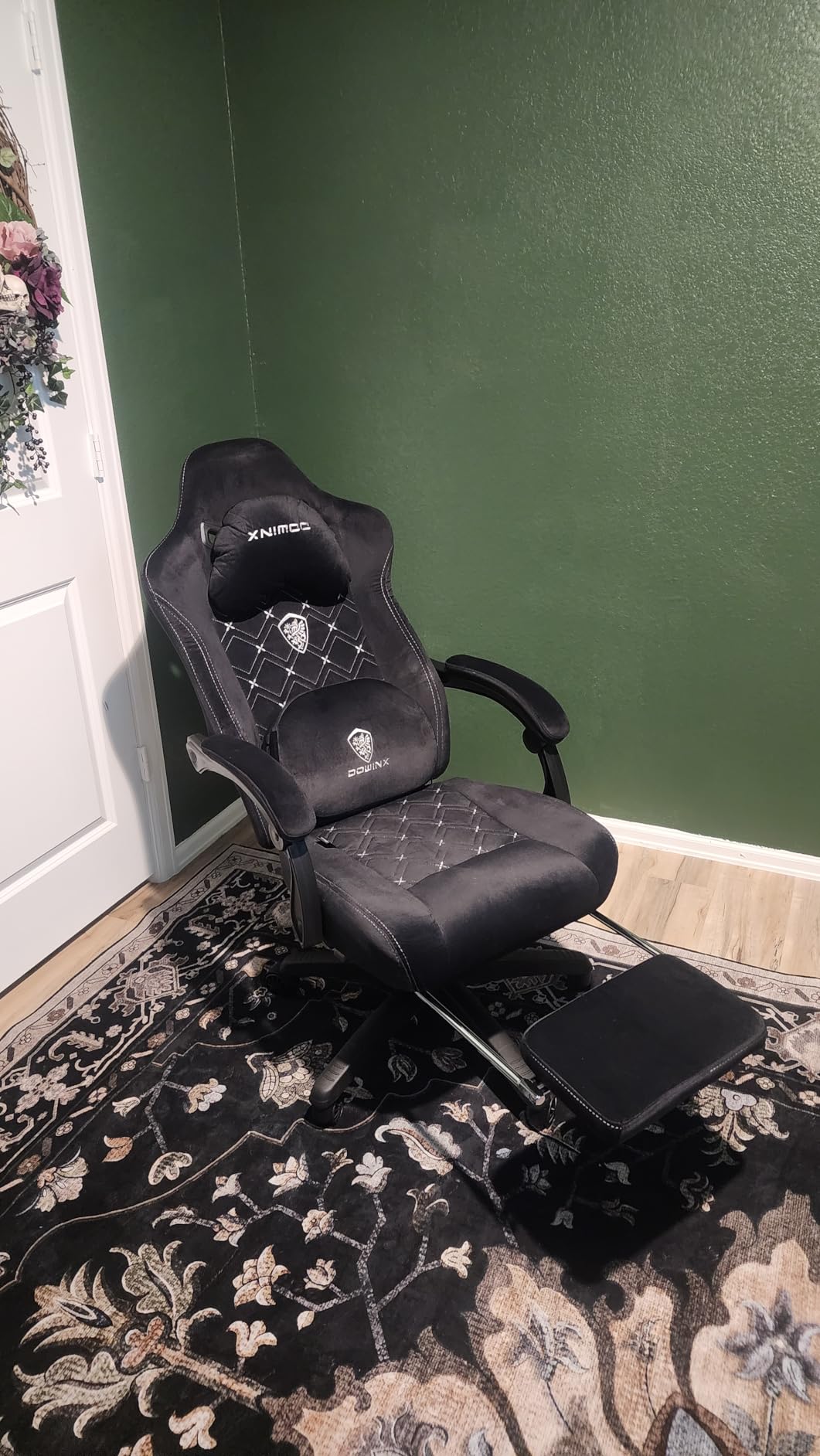 Dowinx Gaming Chair with Heated Massage Lumbar Support,Big and Tall Fabric Gaming Chairs for Adults with Footrest, Ergonomic Computer Game Chair with Poket Spring Cushions, 350lbs, Green customer photo 2