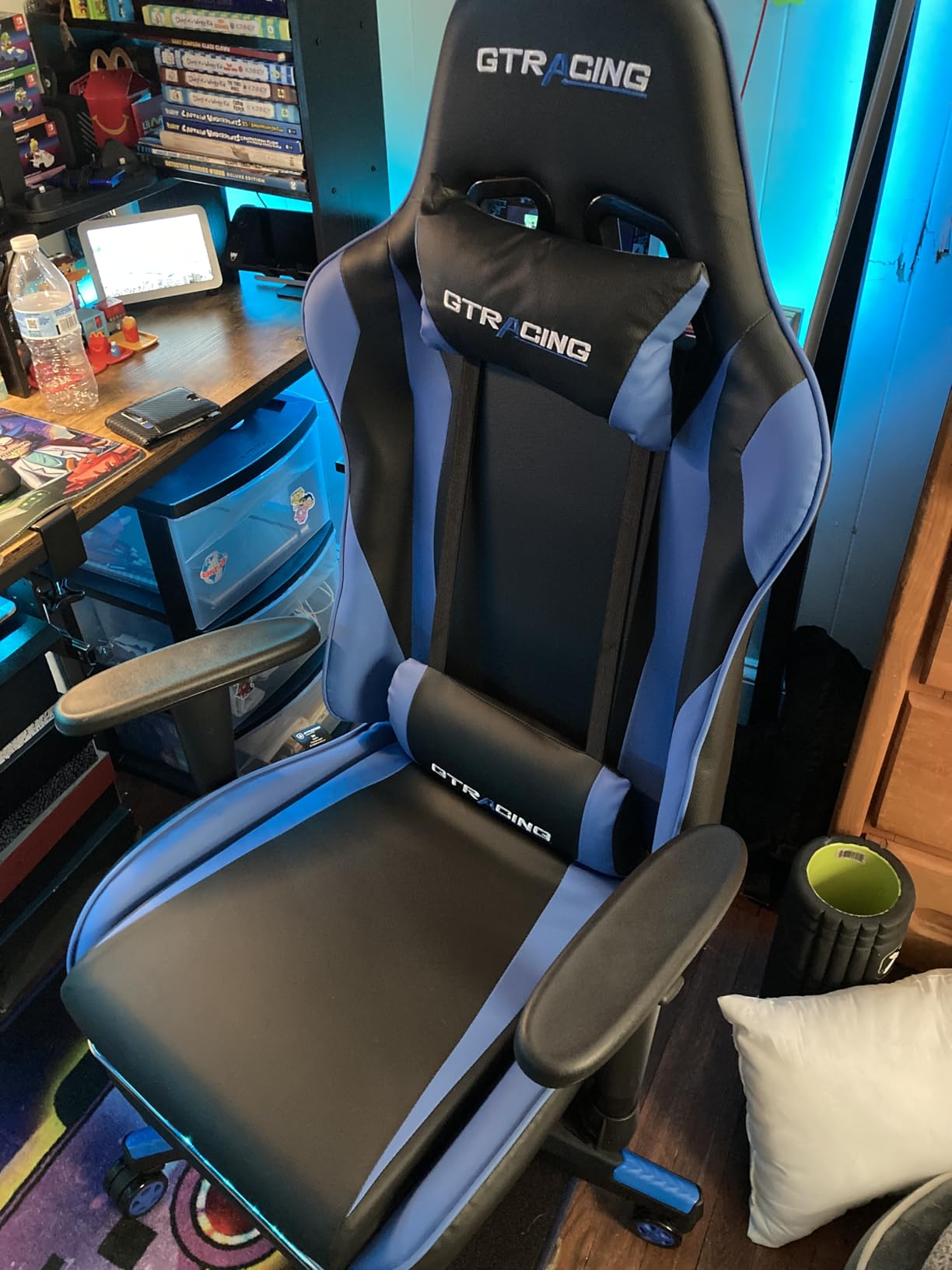 GTPLAYER Gaming Chair with Footrest, Ergonomic Computer Game Desk Chair, Reclining Game Chair Seat Height Adjustment, Swivel Rocker with Headrest and Lumbar (Blue) customer photo 1