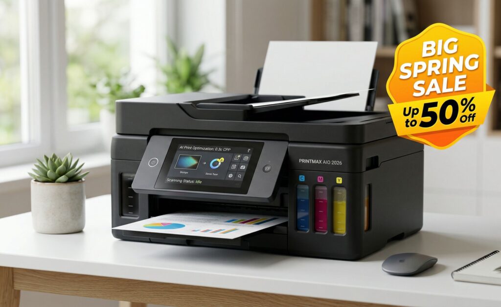 12 Best Big Spring Sale Printer Deals on Amazon (June 2026) A high-performance 2026 ink tank printer with a high-brightness OLED display and visible ink levels, featured at 50% off during the Amazon Big Spring Sale.