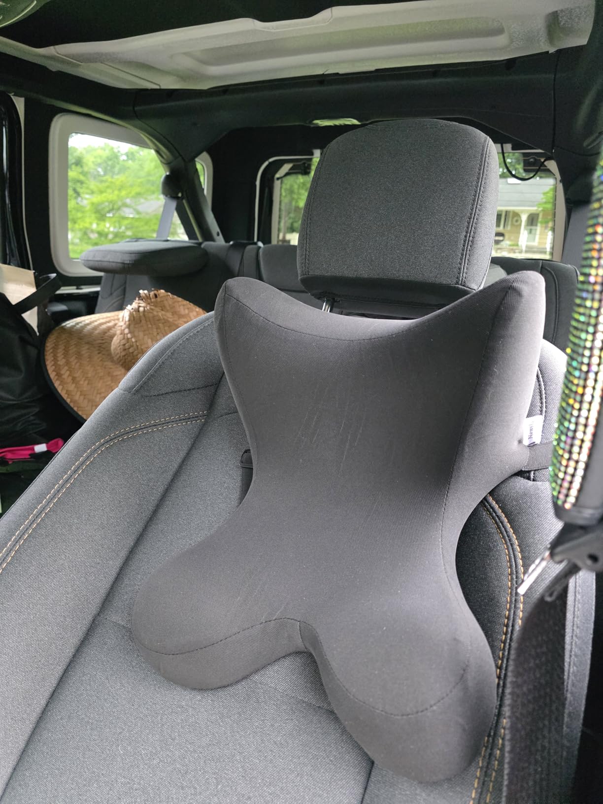 Car Neck Pillow for Driving Seat Car headrest Pillow/Gaming Chair Pillow with Adjustable Strap Removable Cover Ergonomic Design (Black) customer photo 1