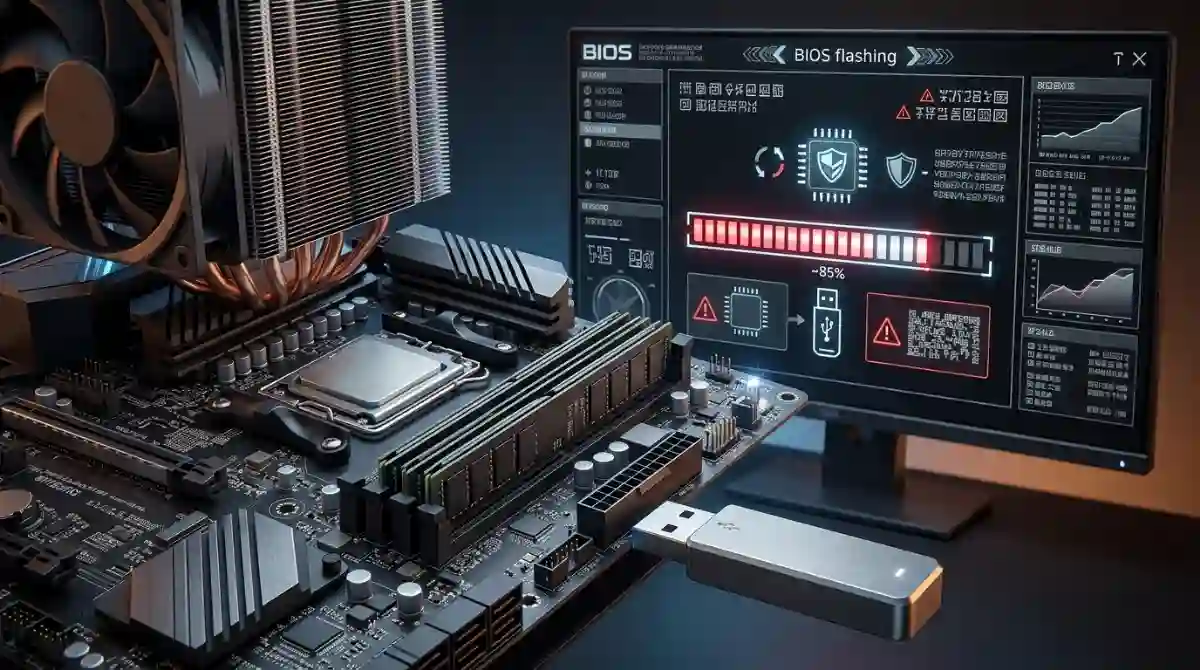 How to Flash BIOS for Intel Nova Lake Microcode Stability (2026) Computer motherboard BIOS update screen for Intel Nova Lake microcode stability with firmware flashing process