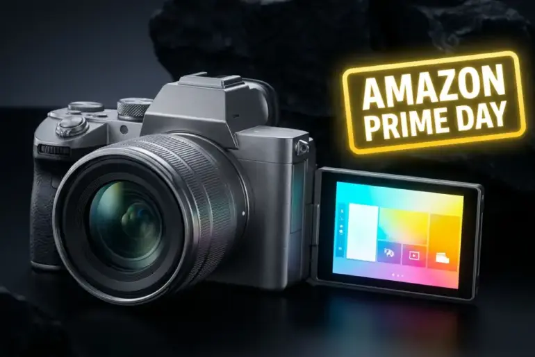 A beginner mirrorless camera with an articulating 1500-nit display and AI subject tracking, featured as a top deal during the Amazon Prime Day event.