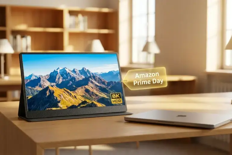 A student portable monitor with a 1000-nit Tandem OLED display and carbon-fiber build, featured as a top deal during the Amazon Prime Day event.