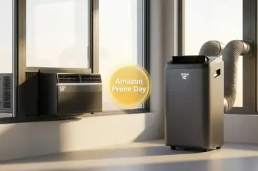 Technical Amazon Prime Day air conditioner benchmarks for GuideSpot, illustrating SACC BTU verification and high-CEER efficiency standards for the sale.