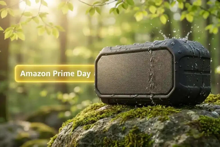 IP67-rated Bluetooth speaker with integrated Bluetooth 5.4 and high-output drivers, featured as a top deal for the Amazon Prime Day audio event.