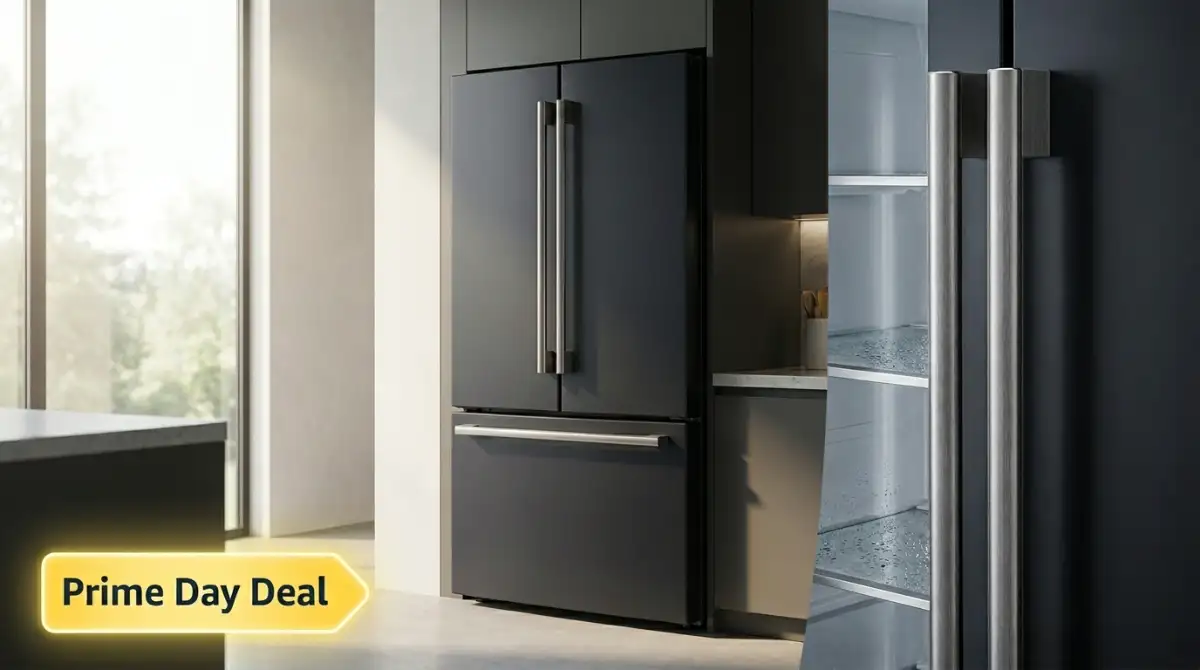 12 Best Refrigerator Deals Prime Day 2026: Top Tech Picks A smart refrigerator with an integrated OLED temperature display and high-efficiency inverter compressor, featured as a top deal during the Amazon Prime Day event.