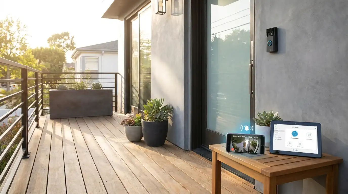 8 Best Ring Doorbell Deals Prime Day 2026: Top Discounts Worth Buying Ring video doorbell installed beside a front door with smartphone security alerts and live video monitoring