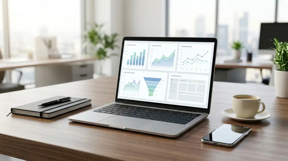 Best Laptops for Marketing Professionals 2026: 12 Tested Picks Modern laptop on a professional workspace with marketing analytics dashboard, creative tools, and productivity applications