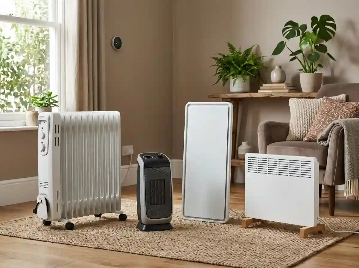 Cheapest Electric Heater To Run 2026: Cost Comparison Guide Energy-efficient electric heater operating in a modern living room to reduce home heating costs