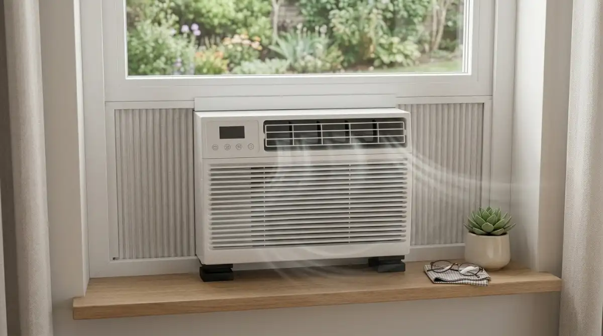 How to Make Window AC Quieter (2026) – 11 Easy Noise Fixes Modern window air conditioner installed in a home window providing quiet cooling with improved airflow and reduced noise